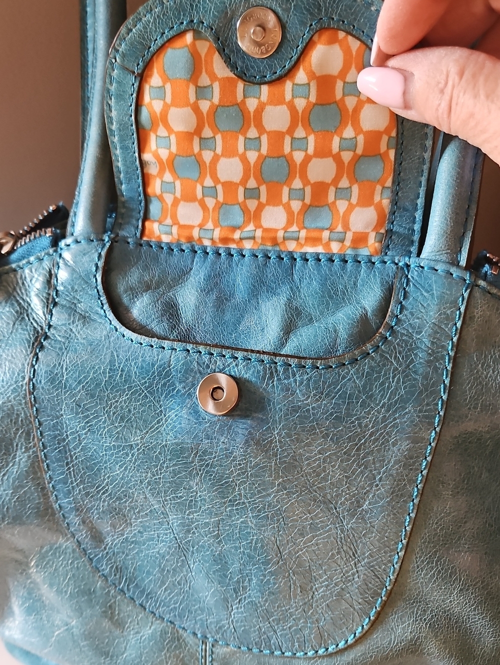 HOBO TEAL VINTAGE LEATHER SATCHEL (New $185) - Picture 8 of 13